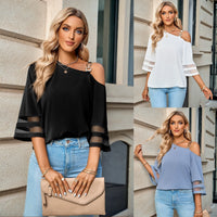 Leandra - Top casual monocolor sin hombros para mujer