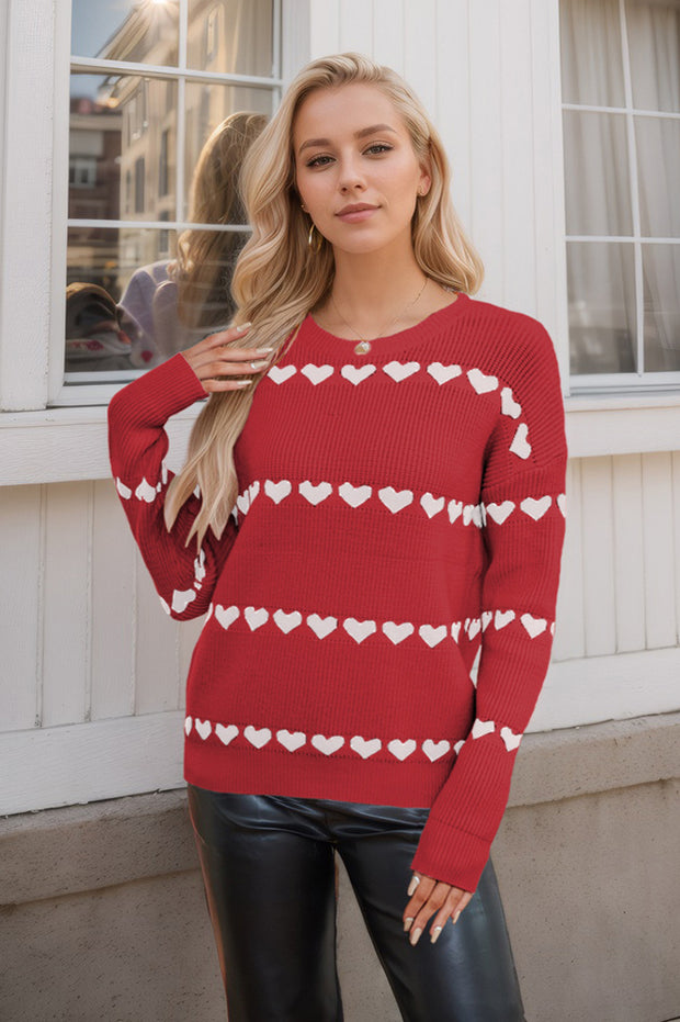 Pullover para mujer con estampado de corazones y cuello redondo - Rúnael
