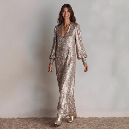 Vestido largo para mujer lentejuelas corte fluido - Annelise