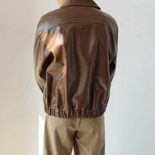 Chaqueta corta de cuero con cremallera para hombre - Emar