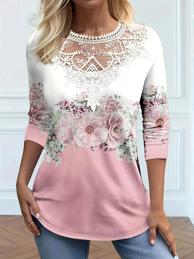 Sissy - Camiseta con estampado floral y detalles de encaje