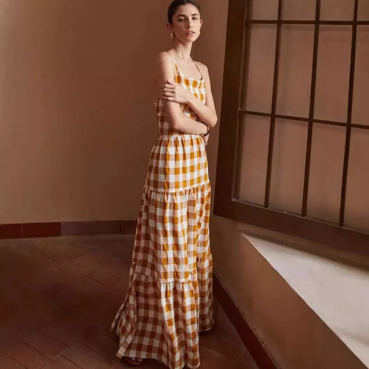 Daphne - Vestido casual atado a cuadros sin espalda