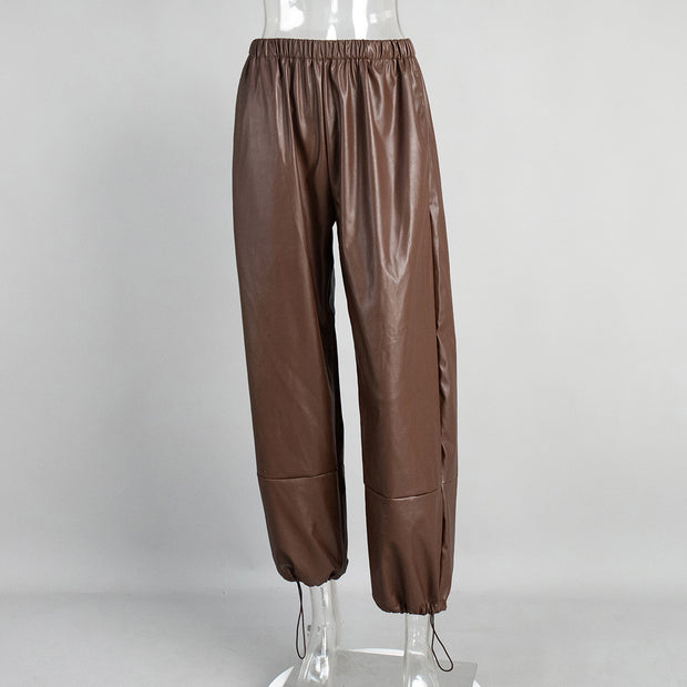Pantalones para mujer de efecto piel con cordones en el bajo - Eirenne
