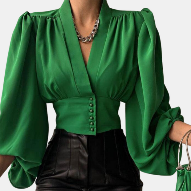 Alondra - Blusa de moda con mangas abullonadas y escote en V