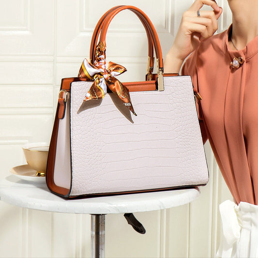 Bolso de mano para mujer efecto cocodrilo con pañuelo decorativo - Mireille