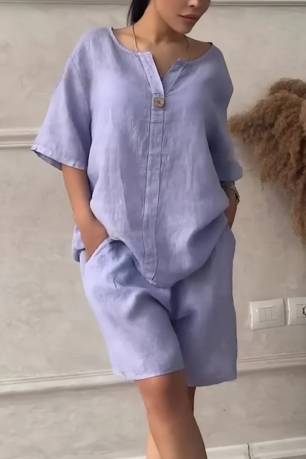 Conjunto de blusa suelta y short tiro alto casual para mujer - Maike