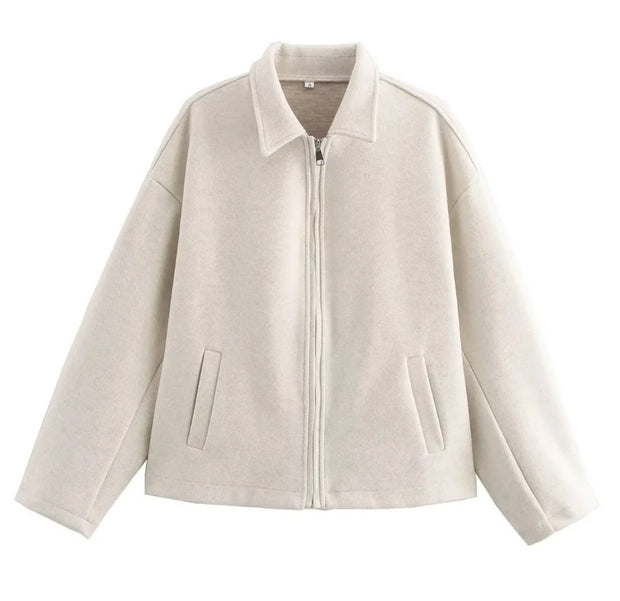 Chaqueta corta de lana con cremallera para mujer - Sonia