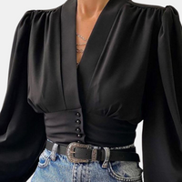Alondra - Blusa de moda con mangas abullonadas y escote en V