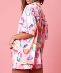 Conjunto de pijama satinado para mujer con camisa y shorts - Varelia