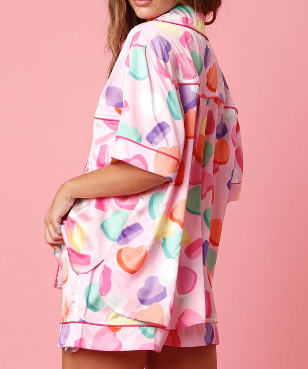 Conjunto de pijama satinado para mujer con camisa y shorts - Varelia