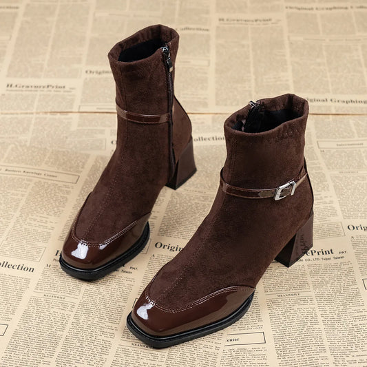 Botines de ante con hebilla y tacón ancho - Marlen