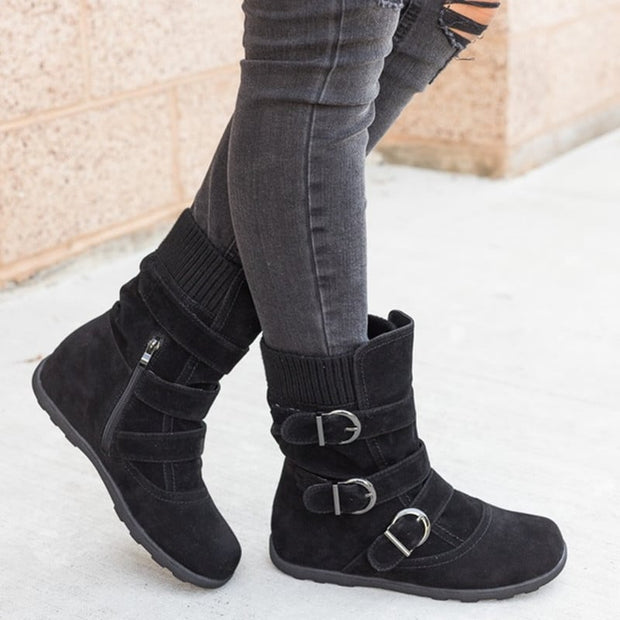 Botas casuales de mujer con hebillas y detalle en gamuza - Amelie