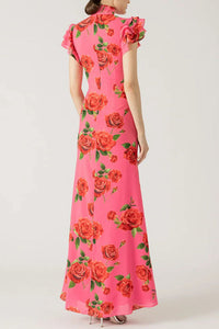 Elena - Vestido Largo con Mangas Acampanadas y Estampado Floral de Rosas