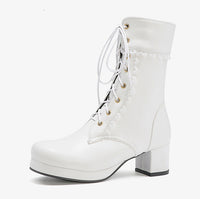 Botines de cordones con encaje decorativo - Celeste