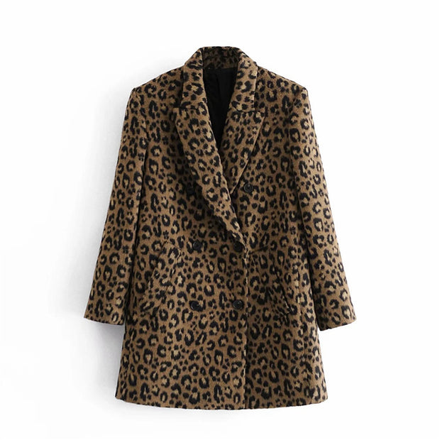 Abrigo de leopardo para mujer de corte recto con solapas - Frida