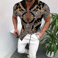 Camisa estampada de manga corta para hombre de estilo retro