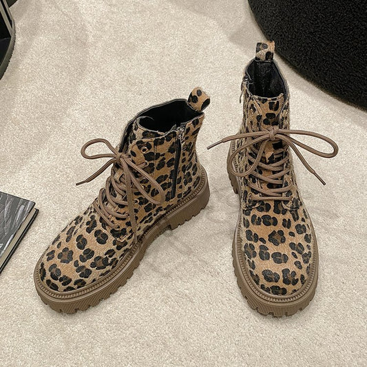 Botines de invierno para mujer con cordones y estampado animal - Samantha