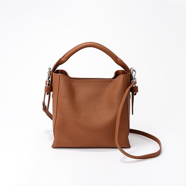 Bolso bucket para mujer de piel auténtica diseño estructurado - Celeste