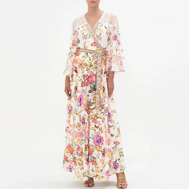 Vestido hada cuello pico - Entallado con motivo floral