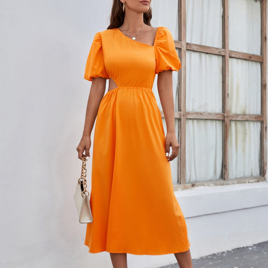 Vestido midi mujer escote asimétrico estilo elegante - Mariela