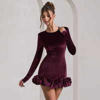 Vestido para mujer tipo terciopelo con detalle plisado en bajo - Loreanne