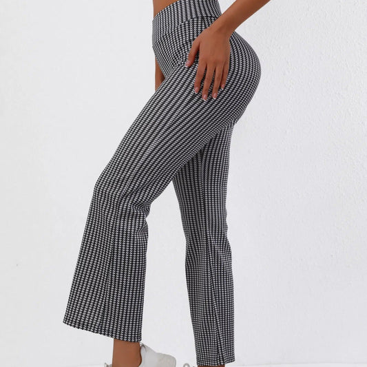 Pantalón acampanado para mujer de tejido elástico con estampado clásico - Renata