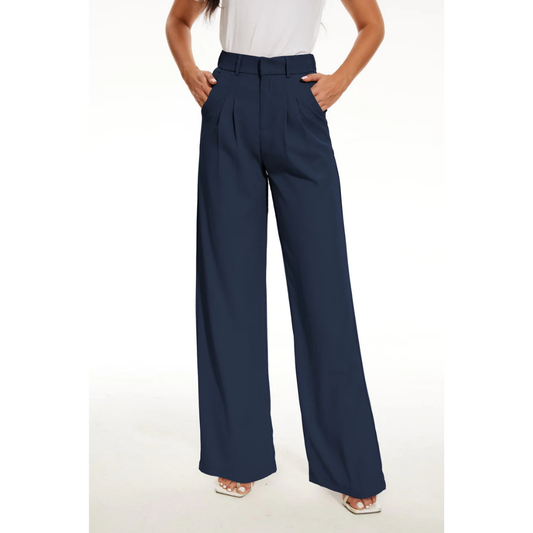 Pantalón casual de mujer - Talle alto - Pernera ancha