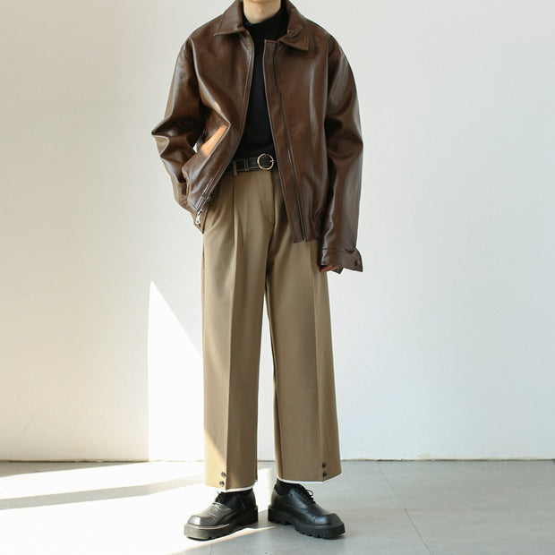 Chaqueta corta de cuero con cremallera para hombre - Emar