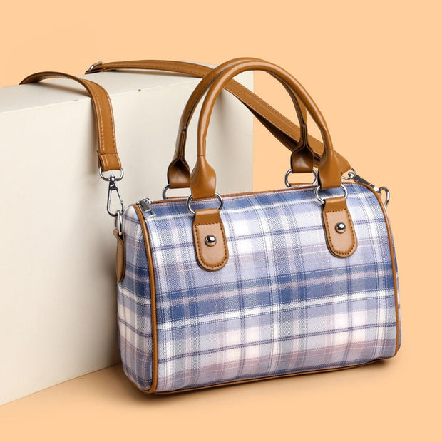 Bolso de hombro para mujer estampado tartán con asas en contraste - Milena