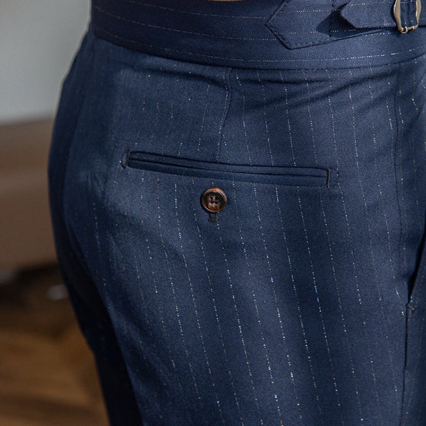 Henry - Pantalón recto de talle alto Nápoles a rayas doradas y plateadas