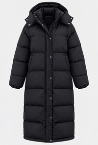 Abrigo acolchado largo mujer corte oversize capucha cuello alto - Selma