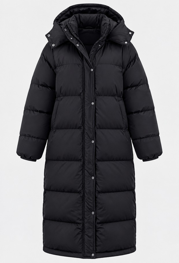 Abrigo acolchado largo mujer corte oversize capucha cuello alto - Selma