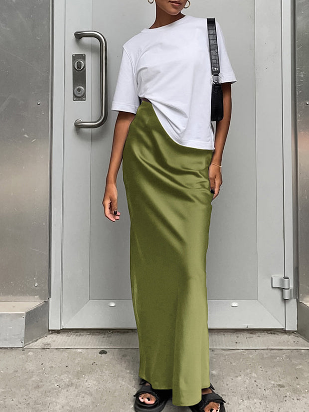 Eva - Maxifalda de satén: estilo casual