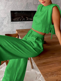 Margaux - Conjunto de pantalón ancho de dos piezas en lino utilitario
