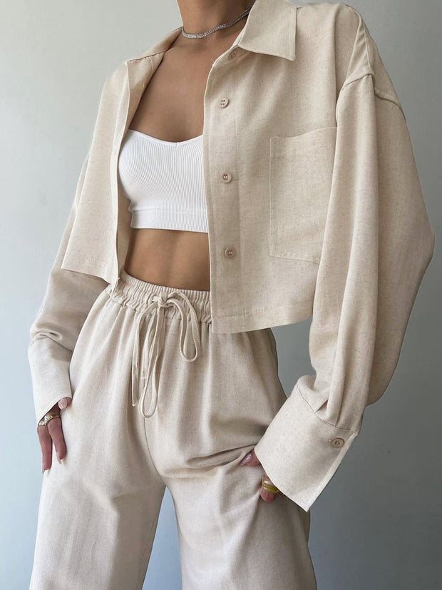 Vilma - Conjunto de dos piezas de camiseta con cuello y cremallera y pantalón con cordón de ajuste