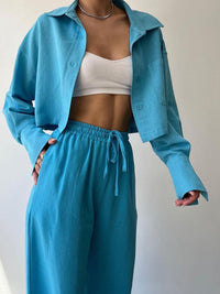 Vilma - Conjunto de dos piezas de camiseta con cuello y cremallera y pantalón con cordón de ajuste