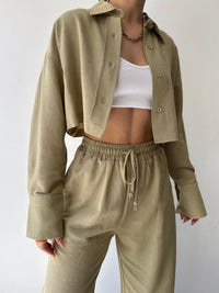 Vilma - Conjunto de dos piezas de camiseta con cuello y cremallera y pantalón con cordón de ajuste