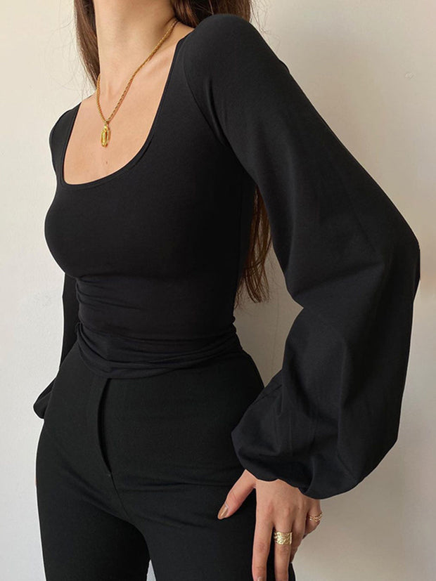 Alexa - Blusa de manga abullonada y cuello cuadrado