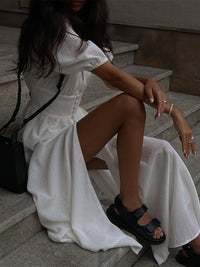 Elsie - Vestido largo con botones y escote francés