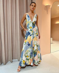 Holly - Vestido largo de encaje con estampado de limonada