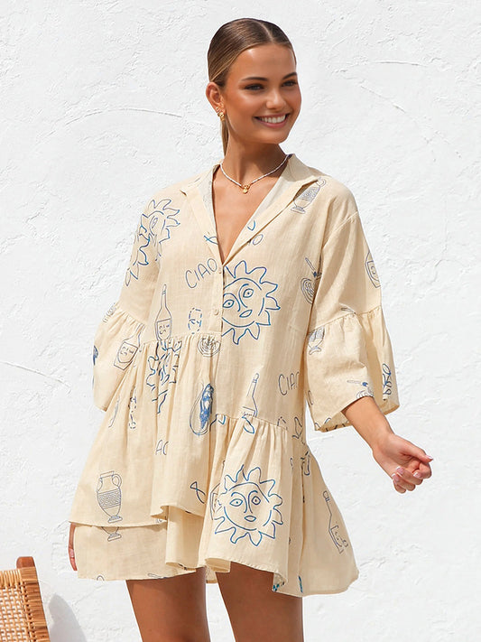 Millie - Vestido corto oversize con estampado solar