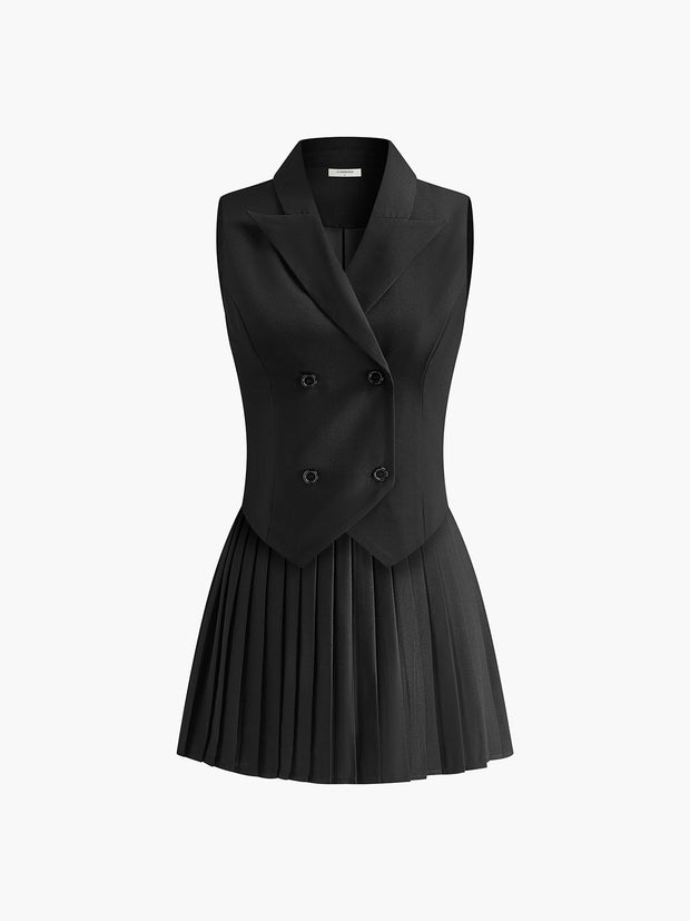 Romina - Conjunto de traje con chaleco y minifalda plisada