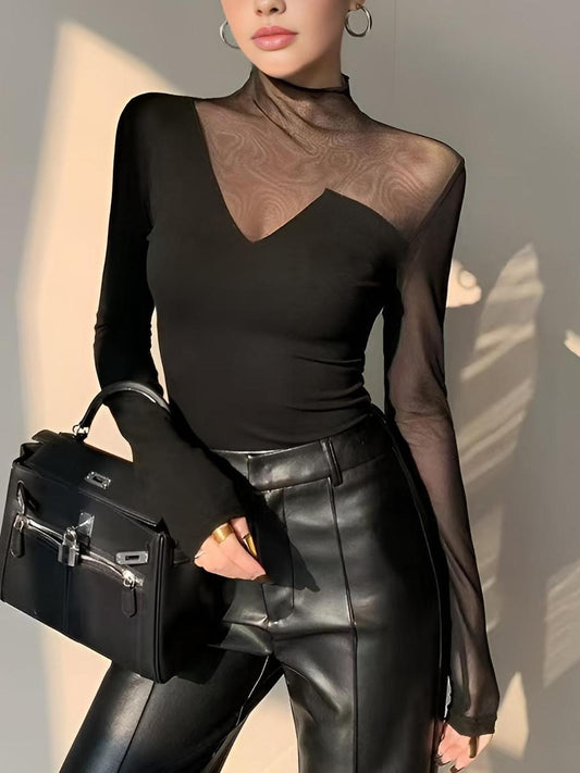 Layla - Camiseta asimétrica de malla transparente