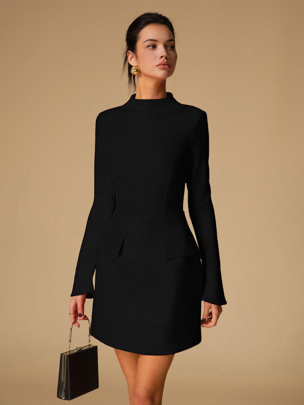 Sabina - Vestido liso minimalista de cuello alto