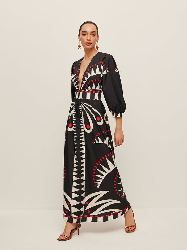 Dinah - Vestido con escote en V y estampado boho