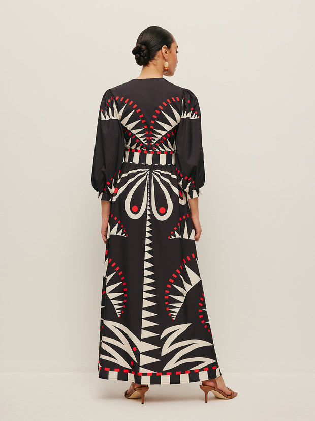 Dinah - Vestido con escote en V y estampado boho