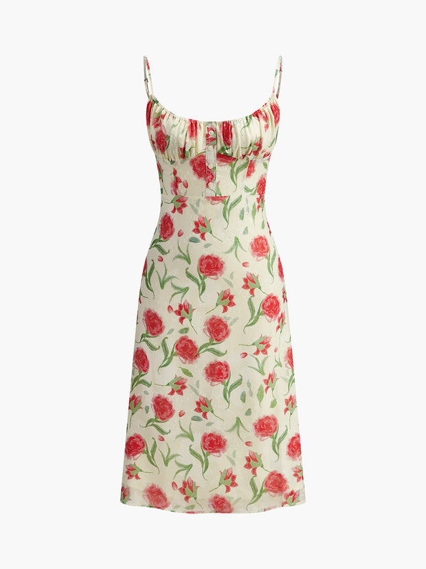 Gisela - Vestido Floral Acanalado con Detalle de Botones
