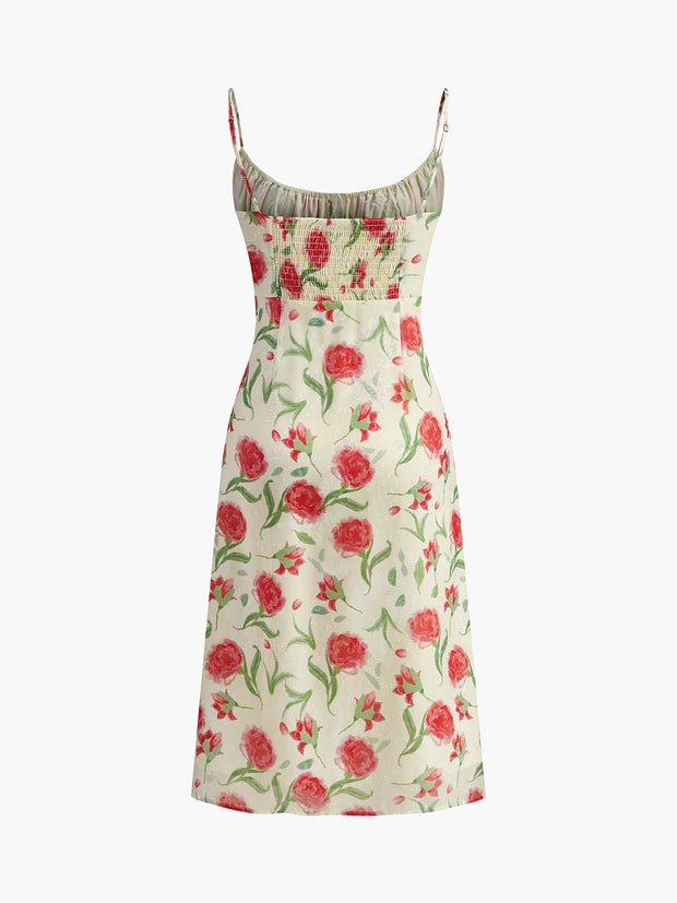 Gisela - Vestido Floral Acanalado con Detalle de Botones