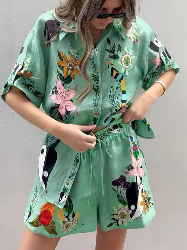 Saray - Conjunto de pantalón corto oversize con estampado floral