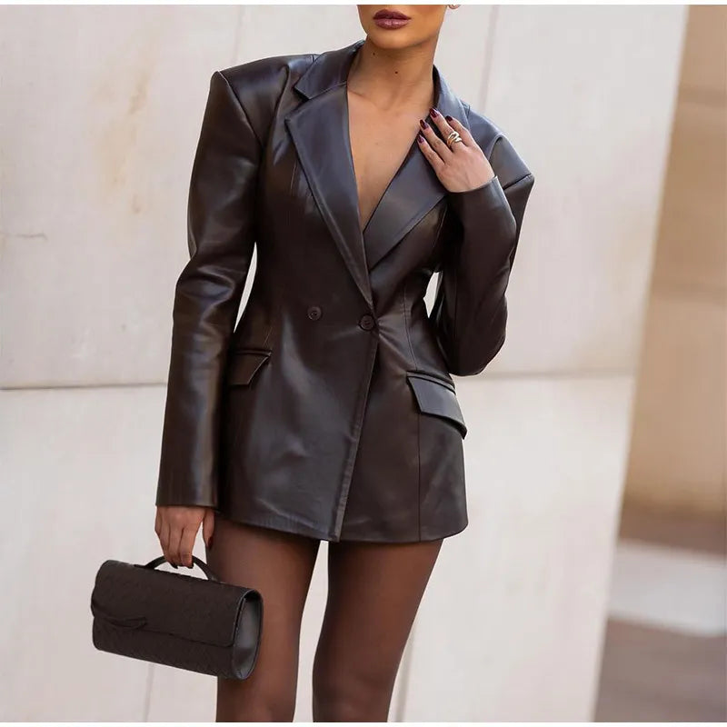 Blazer mujer efecto piel cintura entallada - Odile